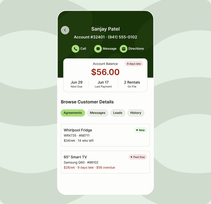 RentOS customer profile screen